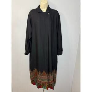 Vintage Perry Ellis Wool Silk Duster Jacket Lightweight Long Sleeve Black Sz M